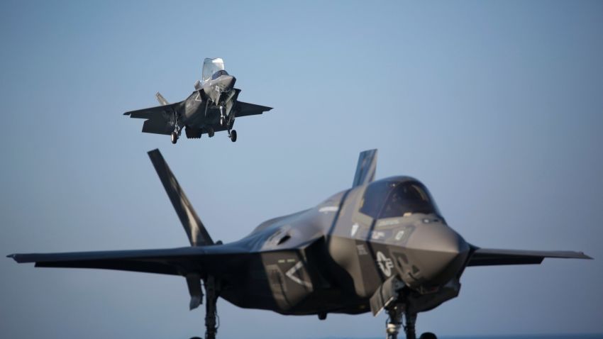 Two F-35B Lightning II Joint Strike Fighters complete vertical landings aboard the amphibious assault ship USS Wasp (LHD 1) during the opening day of the first session of operational testing. As the future of Marine Corps aviation, the F-35B will eventually replace all aircraft from three legacy Marine Corps platforms; the AV-8B Harrier, the F/A-18 Hornet, and the EA-6B Prowler. The aircraft are stationed with Marine Fighter Attack Training Squadron 501, Marine Aircraft Group 31, 2nd Marine Aircraft Wing, Beaufort, South Carolina and Marine Fighter Attack Squadron 121, Marine Aircraft Group 13, 3rd Marine Aircraft Wing, Yuma, Arizona. (U.S. Marine Corps photo by Lance Cpl. Remington Hall/Released)