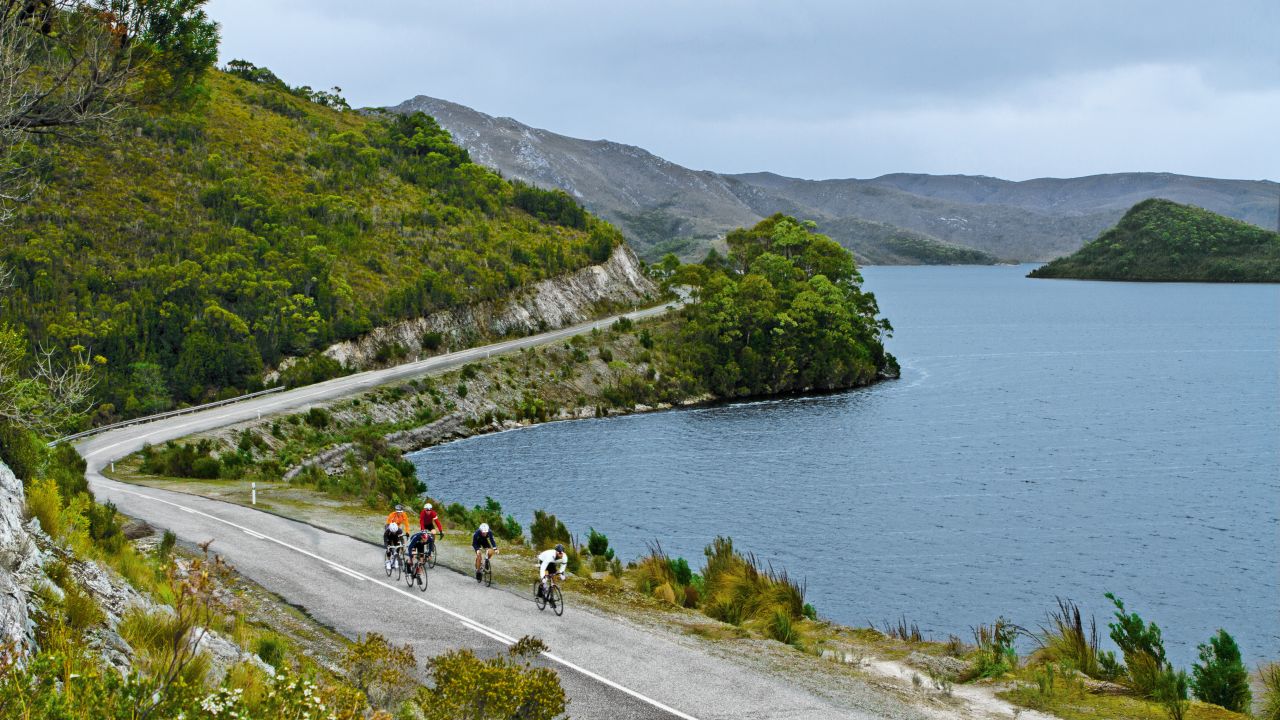 The untamed country of Western Tasmania challenges riders on a 150-mile loop that features rock basins as well as rainforests.