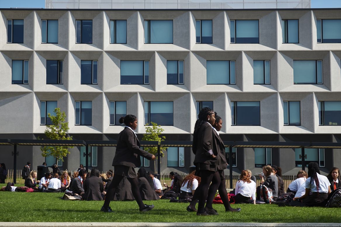 At Burntwood Academy, a large girls high school in south London, judges praised the bold form and vast, light-filled spaces creating a "the collegiate air of an Ivy League campus."