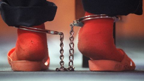 This 2001 photo shows the shackled ankles of a 10-year-old girl who was an alleged prostitute.
