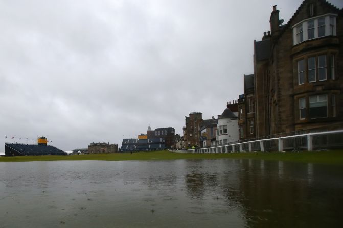 Play started at 6.30 a.m. as scheduled, but Jaco van Zyl, Mark Calcavecchia and Marcel Siem only made it to the first green before the rain worsened and play was halted.