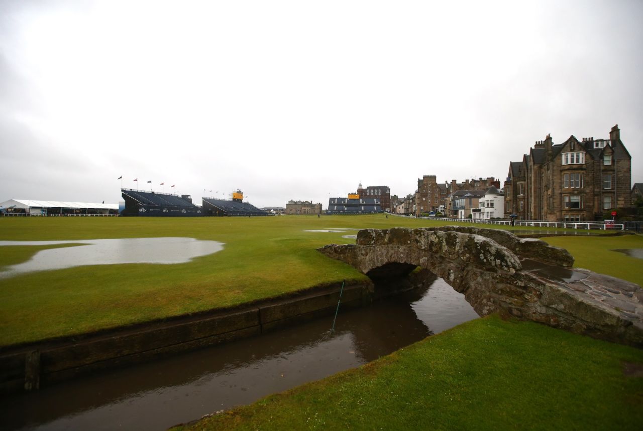 Huge puddles of water were dotted all over the Old Course, but Peter Dawson, Royal and Ancient chief executive wasn't overly concerned. "This is a very sandy golf course and once it starts to drain you will find it dries very quickly," Dawson told BBC Scotland.