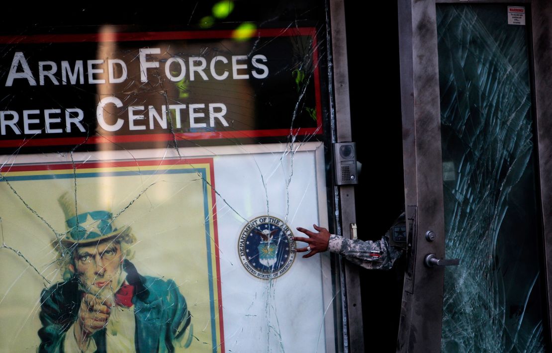 A Times Square recruiting station was damaged in 2008.