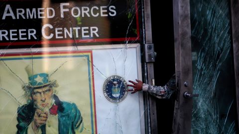 A Times Square recruiting station was damaged in 2008.
