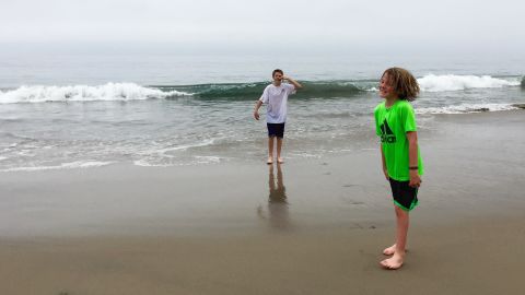 Brothers Gavin and Garrett Anderson were among the first to enjoy the new beach access.