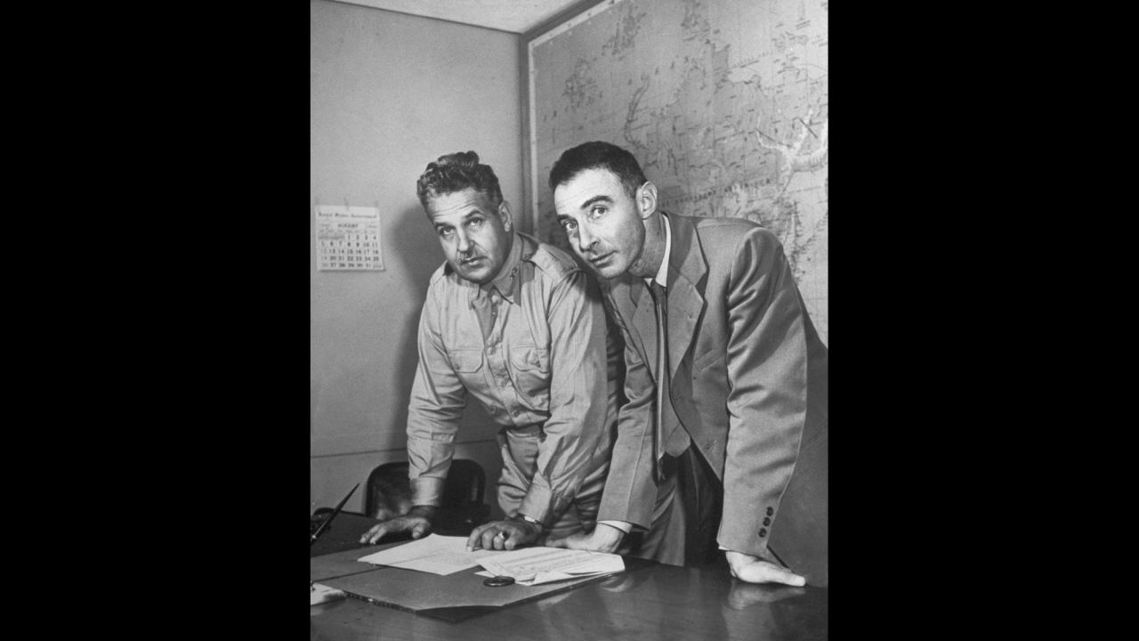 In 1942, U.S. Army Col. Leslie R. Groves, left, was appointed to head the Manhattan Project. On the right is physicist J. Robert Oppenheimer, who led the Los Alamos National Laboratory in New Mexico.