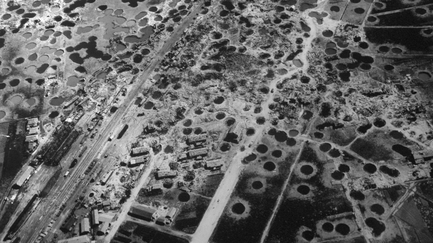 An aerial view of Hiroshima three weeks after the atomic bomb.