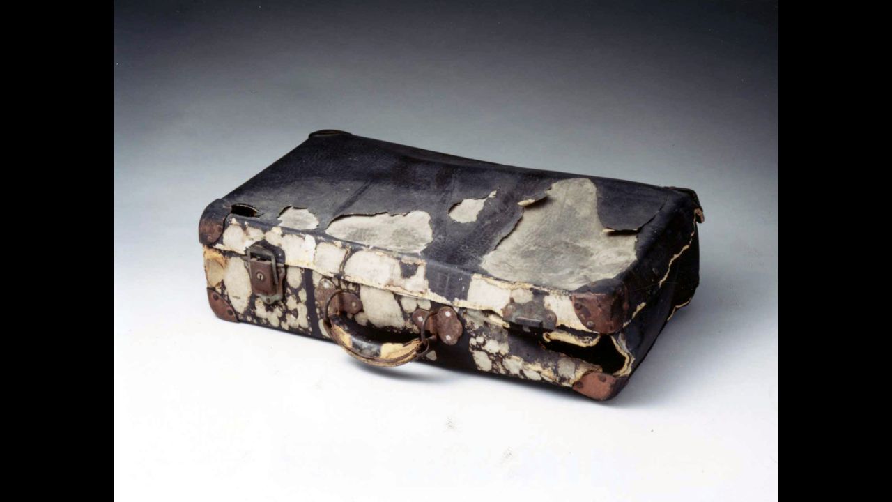 When the bomb detonated, Tadayori Kihara was riding his bicycle onto a bridge with this suitcase mounted behind his seat. The blast threw him down on the bridge walkway. His back and arms were so badly burned that most of the skin peeled off. The suitcase bears burns from the bomb's intense heat. Kihara survived and lived 22 more years, treasuring this suitcase before it was donated to the museum.