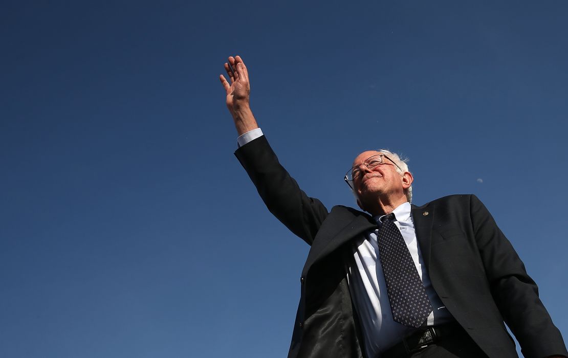 U.S. Sen. Bernie Sanders (I-VT) waves to supporters after officially announcing his candidacy for the U.S. presidency during an event at Waterfront Park May 26, 2015 in Burlington, Vermont.