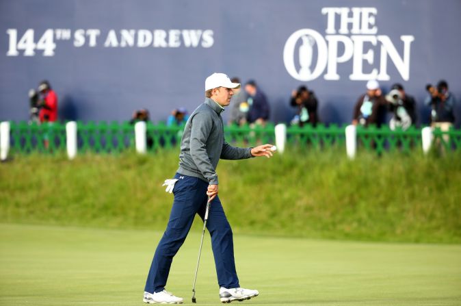 Jordan Spieth, seeking to match Ben Hogan's 1953 effort of winning the Masters, U.S. and British Opens in the same season, made a par 72.