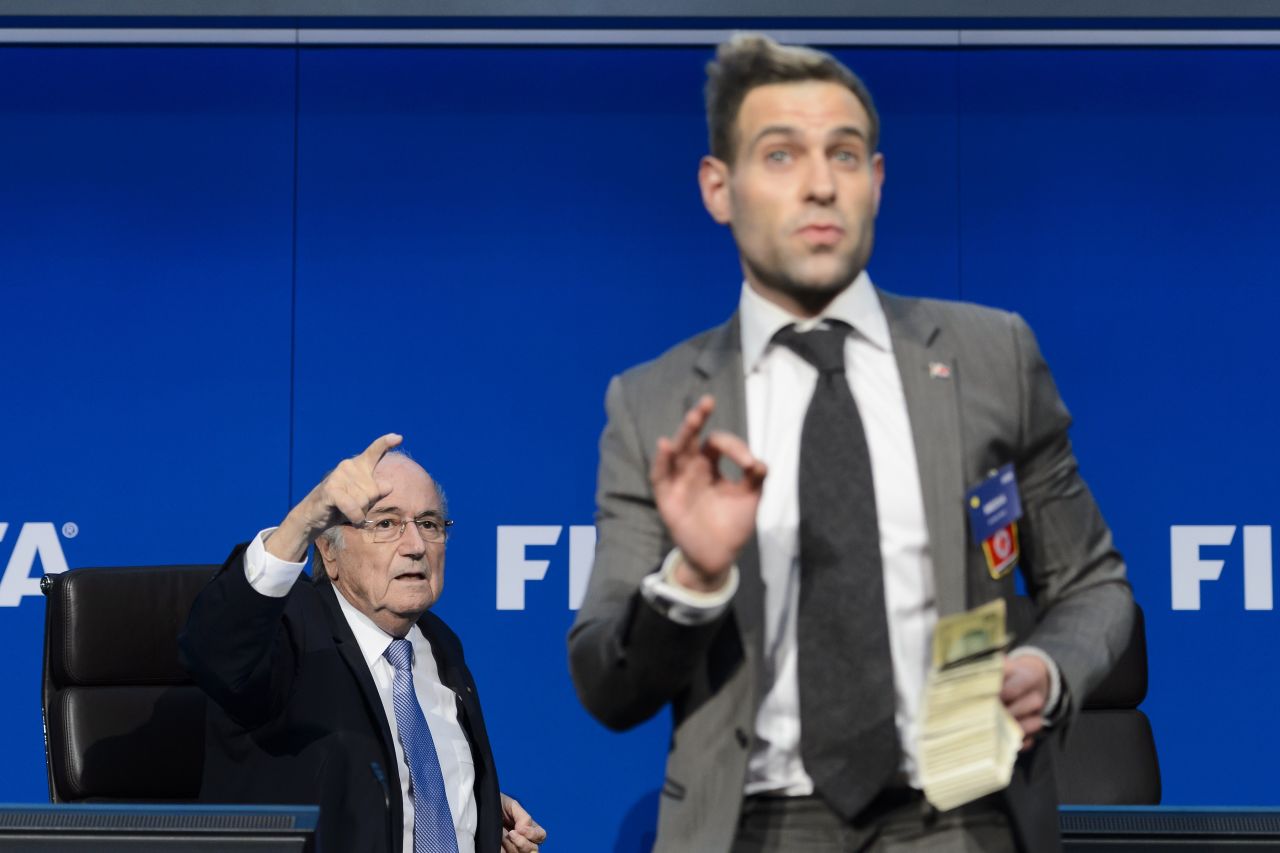After announcing that a new president of world football's governing body will be elected on February 26, 2016, current incumbent Blatter took to the stage to answer questions. But Nelson had a very different agenda.