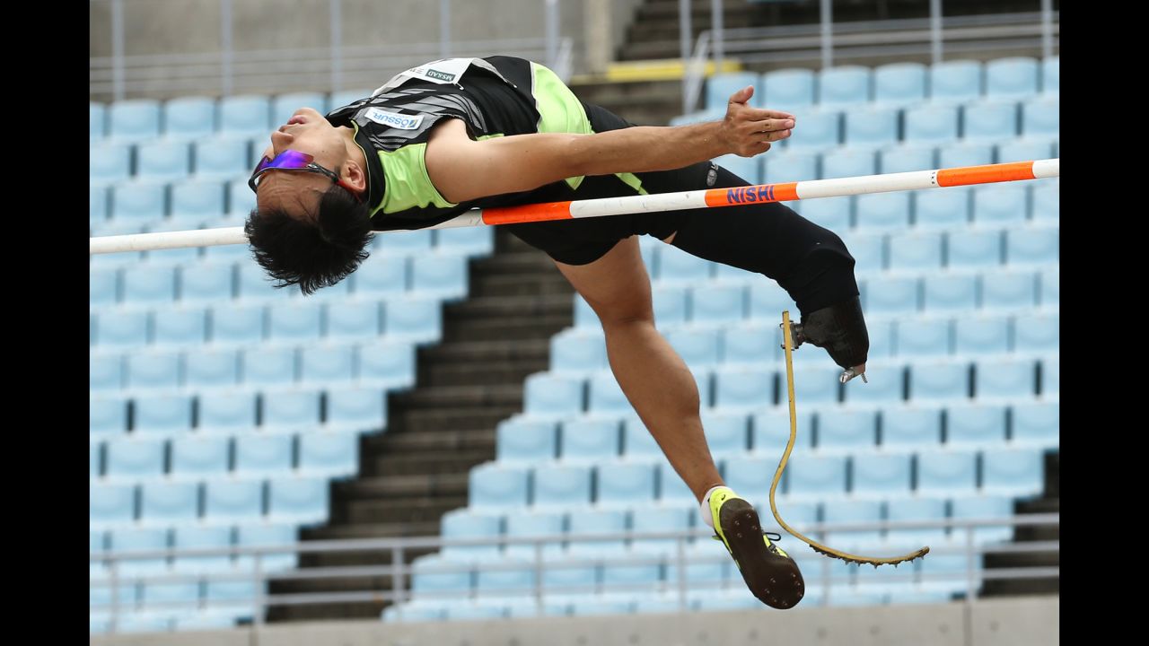 Toru Suzuki competes in the high jump Sunday, July 19, during Japan's Para Athletics Championships.
