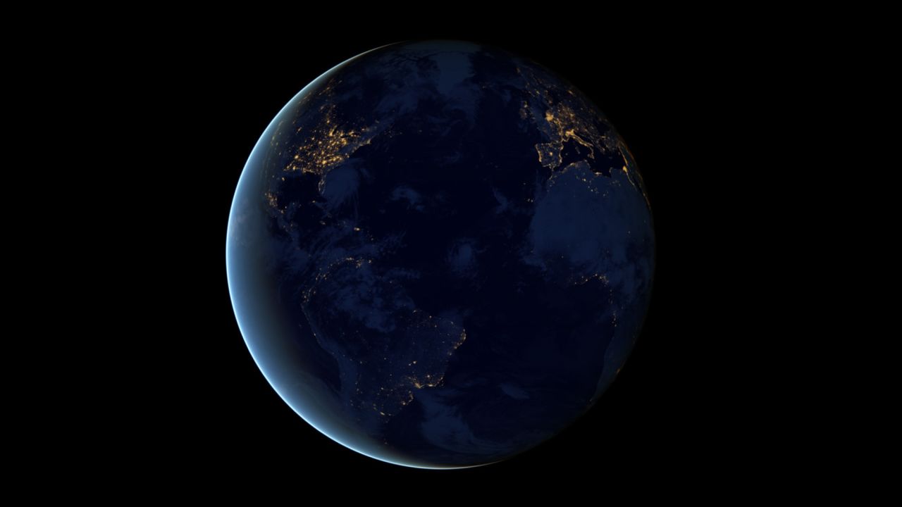 This global view of Earth's city lights is a composite assembled from data acquired by the Suomi National Polar-orbiting Partnership (Suomi NPP) satellite. The data was acquired over nine days in April 2012 and 13 days in October 2012.