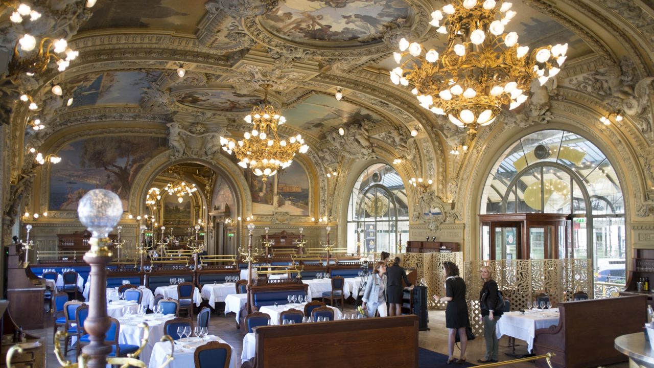 Fine dining is the call at Gare de Lyon's Le Train Bleu restaurant. 