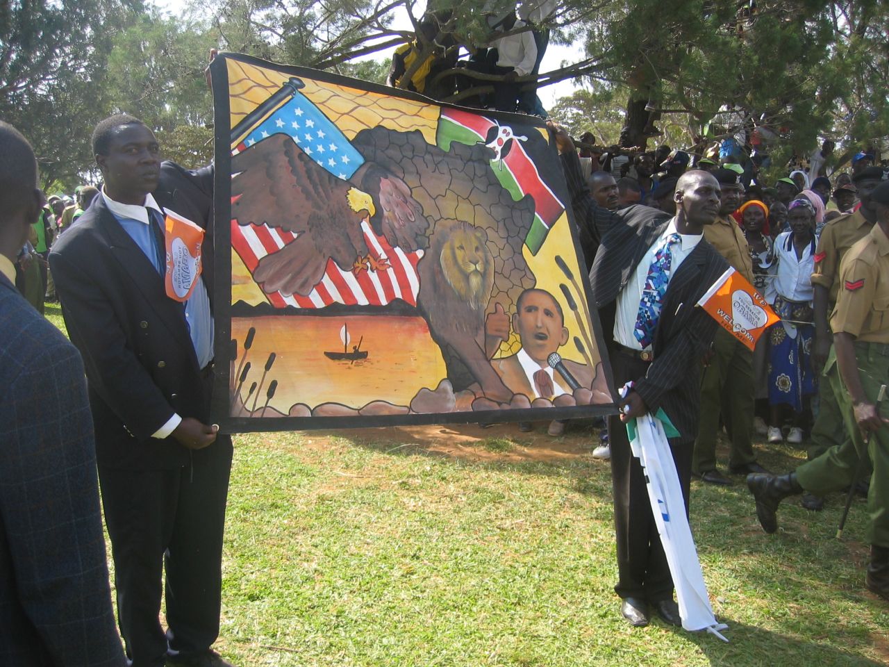 Large crowds gathered across Kenya to welcome Obama, who received too many gifts to bring home to the United States.