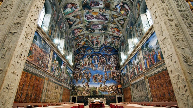 Architectural masterpieces like the Sistine chapel have the ability to leave us in awe in their presence. One way they do this by giving a sense of elevation through lifting the eyes up to view their design. Pictured, the Sistine Chapel with Michelangelo's fresco ' The Last Judgment ' at the Vatican.