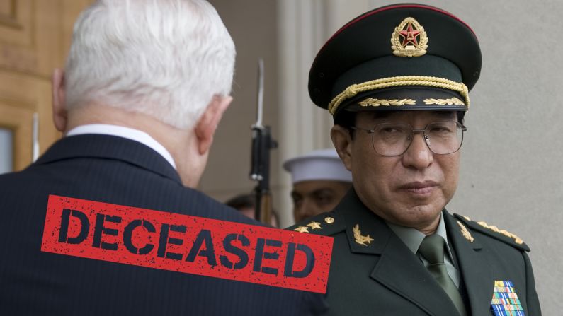 Xu Caihou was the most senior military figure caught up in the corruption dragnet. However, the former People's Liberation Army general didn't face prosecution because of ill health and died of bladder cancer in March 2015. His rank was revoked after an investigation found he took bribes to facilitate promotions. Local media reports said the <a href="index.php?page=&url=http%3A%2F%2Fmoney.cnn.com%2F2015%2F04%2F21%2Fnews%2Feconomy%2Fchina-corruption-xi-jinping%2F">general had so much cash</a> stashed away at his home that it took a week to count, and 12 trucks to haul it away. 