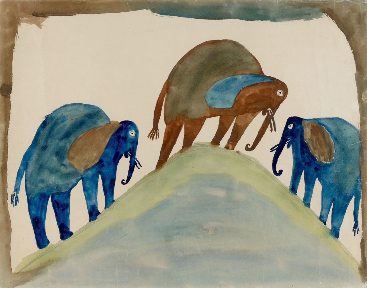 Albert Lubaki was one of Congo's earliest contemporary painters, creating works in the mid-1920s when Congo was still a Belgian colony. His is known for framing his images with an irregular frame, that help draw the eye to the scene at hand. (Pictured: Untitled, 1927)