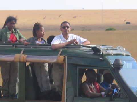 On the lookout for wild game, Obama and his family set off across the Maasai Mara. A lion kill was the day's highlight.
