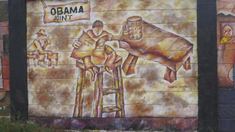 Artwork sprouted up across Kenya celebrating the ancestral roots of Obama, including this mural in Nairobi.