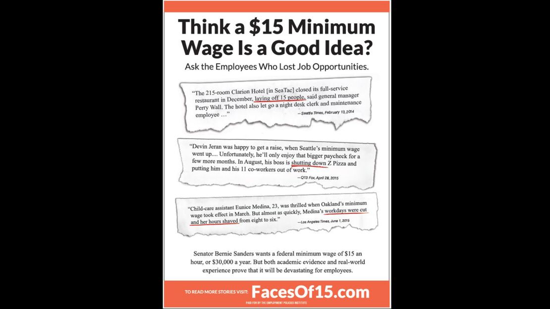 sanders ad 15 minimum wage