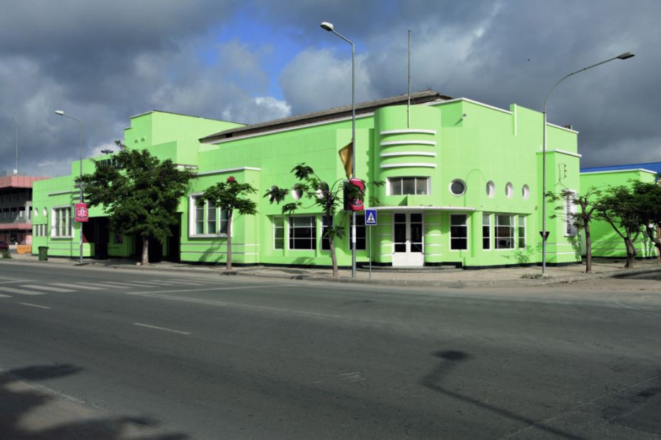 The brightly coloured Cine-Teatro Impérium in Lobito, Provincia Benguela, was built in the 1950s in an Art Deco style.