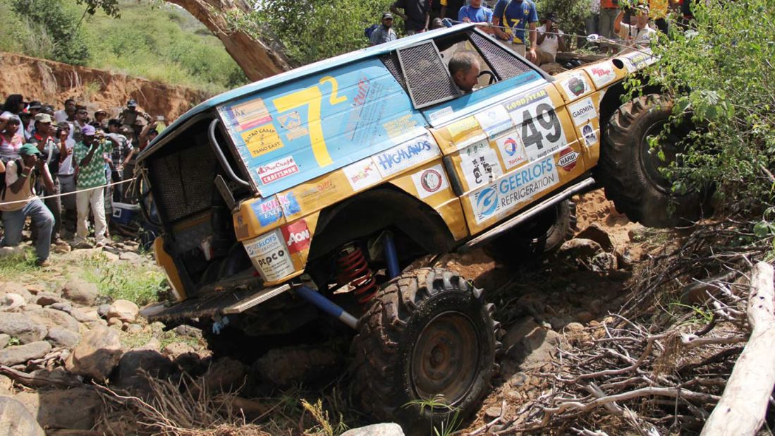  The precise location of the Rhino Charge, Kenya's annual off-road motor sport competition, is kept secret until a few days before the event. It covers one hundred square kilometers of wild terrain in ten hours. 
