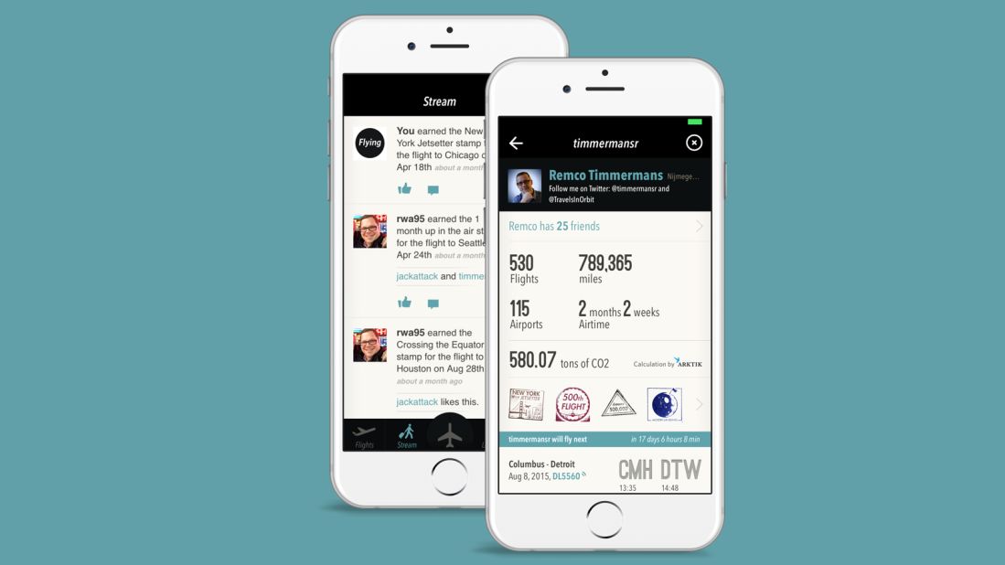 <a href="http://www.flyingfrom.to/" target="_blank" target="_blank">The Flying App</a> launched in 2013 as more of a digital sidekick for frequent fliers, giving them the ability to log flights and sort out refunds.  But it's got a social side too; it lets travelers earn bragging rights by competing with friends and strangers to collect the most travel stamps whenever they jet off.  