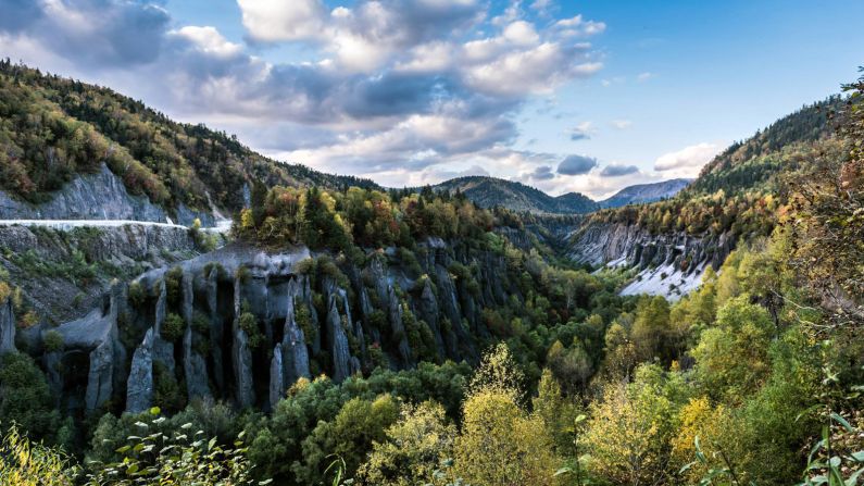 "This whole stretch is known as Chongun Rock," says Pan. "The valley is the border between China and North Korea. Cross this valley and you'll be in China. I expected to see barbed wire fences and heavily armed guards but there wasn't anyone around the entire stretch that we drove by."