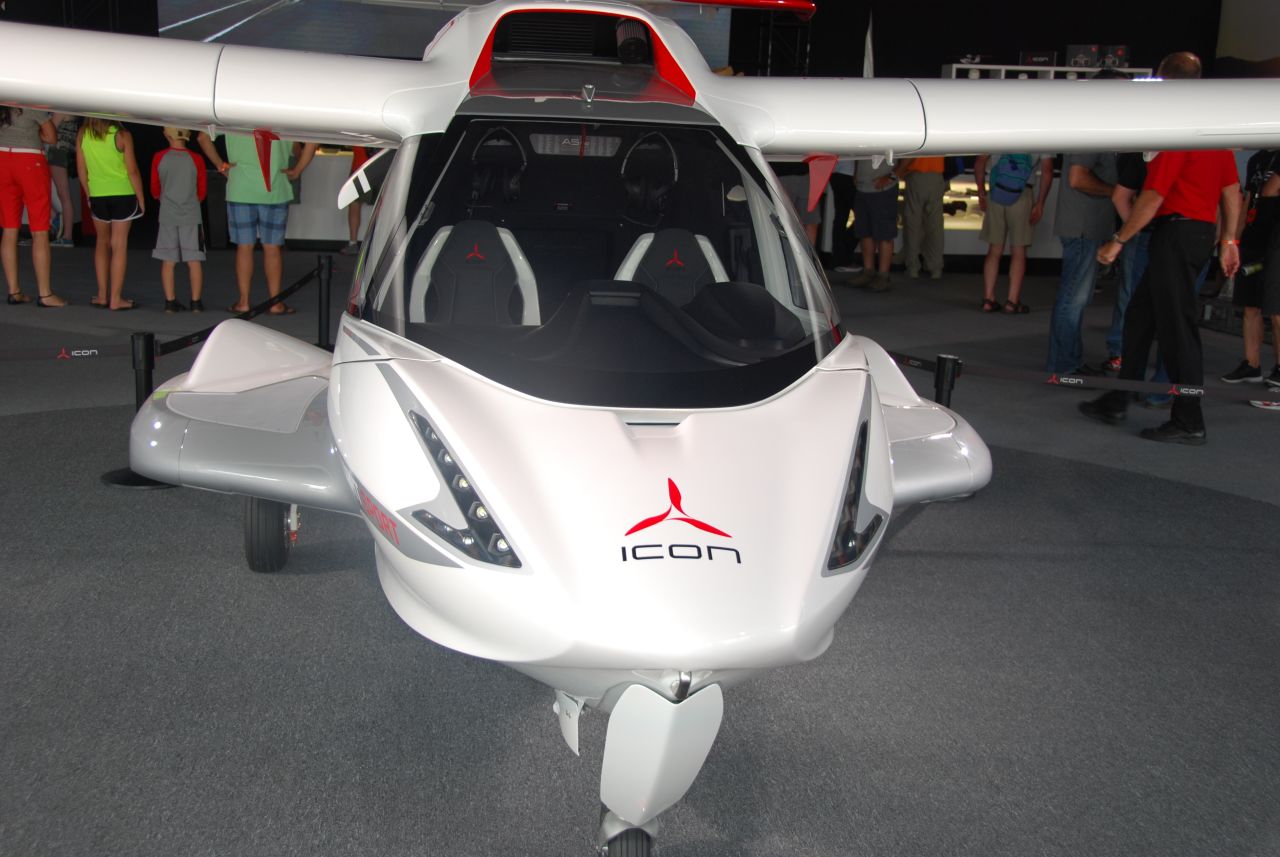 Oshkosh also features new aircraft, like this ICON A5, a portable, amphibious two-seater described by some as a "Jet Ski with wings."