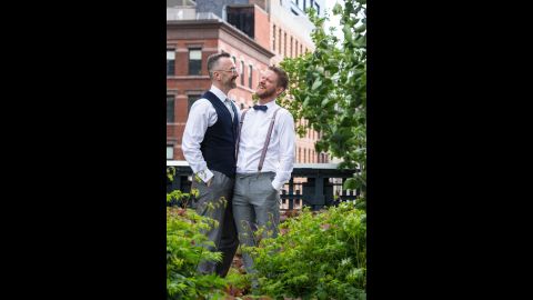 Minneapolis couple Gregory Weber, left, and James Barnett thrive on the spontaneous moments in life. After a surprise trip to New York City, Broadway shows and a walk to the Lincoln Center, Weber proposed to Barnett on May 20, 2015. That night the couple of 10 years celebrated amongst close friends, but the party had just begun. Two days later, the couple exchanged vows on the landscape of New York City's High Line, as captured by <a href="http://www.stevenrosenphotography.com/" target="_blank" target="_blank">Steven Rosen Photography.</a>