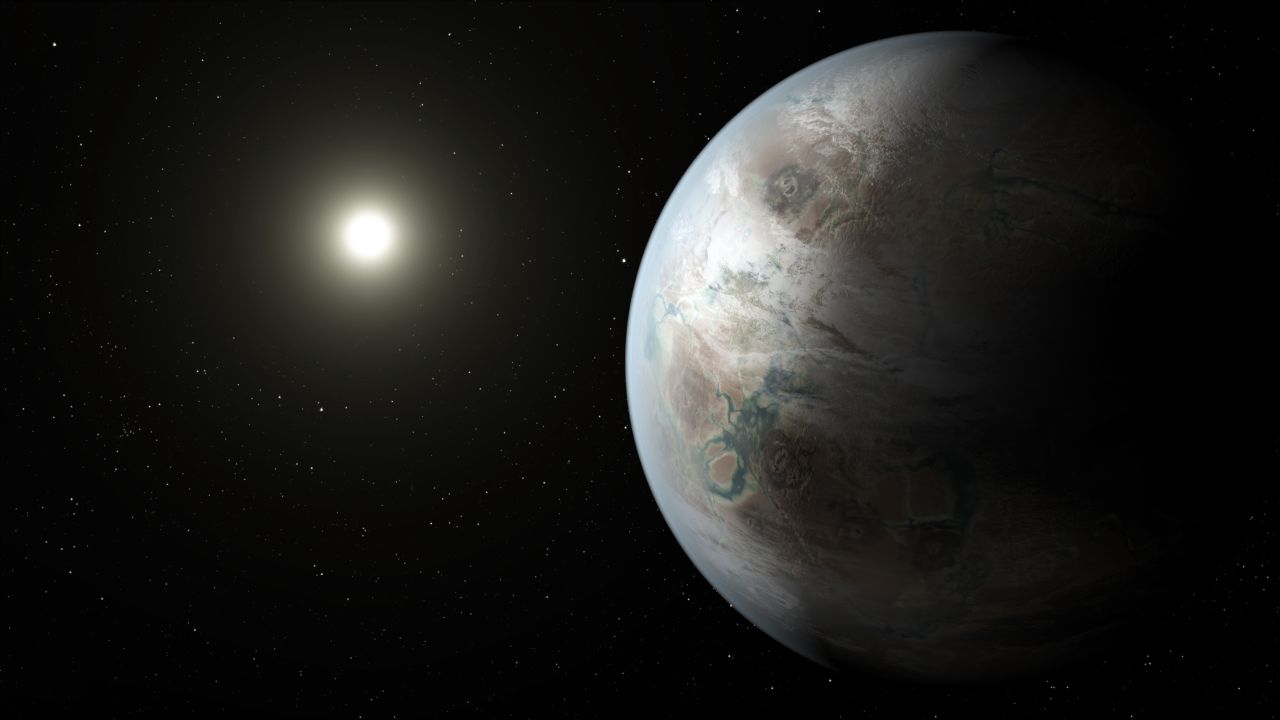 On Thursday, July 23, NASA announced the discovery of Kepler-452b, "Earth's bigger, older cousin." This artistic concept shows what the planet might look like. Scientists can't tell yet whether Kepler-452b has oceans and continents like Earth.