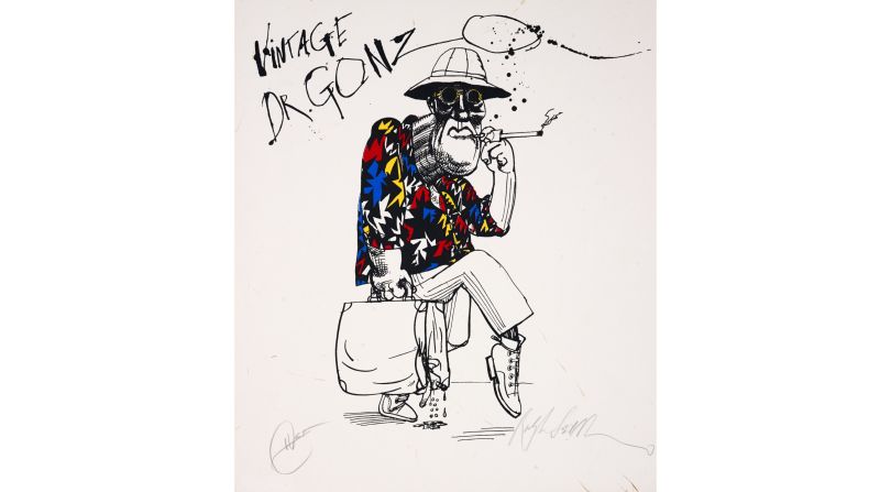 Steadman's original version of this image appeared as an illustration to Hunter S. Thompson's book "Fear and Loathing in Las Vegas" in 1972. Thompson's signature can be seen bottom left, one of the few pieces of Steadman's work that the infamous writer countersigned. 