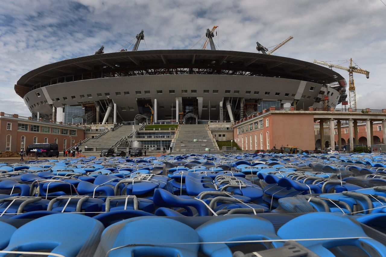 Zenit's new stadium is still under construction. With a capacity of nearly 67,000 people, it's one of 12 stadiums hosting games at the 2018 tournament. The opening and final match will be staged at Moscow's Luzhniki Stadium.