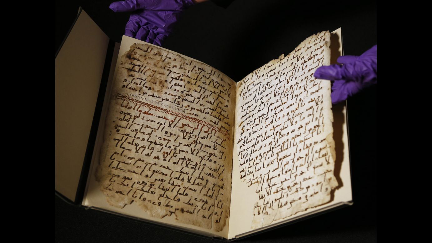 Old fragments of a Quran are shown Wednesday, July 22, at the University of Birmingham in Birmingham, England. <a href="http://www.cnn.com/2015/07/22/europe/uk-quran-birmingham-manuscript/" target="_blank">Radiocarbon analysis</a> dates the parchment to the years between 568 and 645. This means it was created close to the time of the Prophet Mohammed, who is generally thought to have lived between the years 570 and 632.