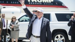 Republican Presidential candidate and business mogul Donald Trump exits his plane during his trip to the border on July 23, 2015 in Laredo, Texas.