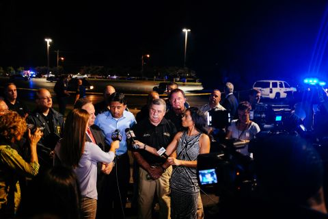 Louisiana Gov. Bobby Jindal, center, speaks with the media near the scene. 