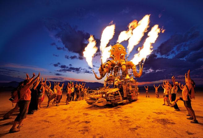 <strong>CNN Style: How has Burning Man changed (continued)?</strong><br /><br />N K Guy: Nowadays tickets are heavily in demand, and there's a desperate sense of competition to get there that didn't exist before. This is sad, but an inevitable consequence of growth. But more positively, it's helped fuel the tremendous growth of regional events, such as Nowhere in Spain.<br />But some things don't change. The dust, the vast scale of the desert against which we're all incomprehensibly small creatures, the gatherings of friends, the sense of open invitation to be who you want to be -- that's always part of Burning Man.<br /><br /><em>El Pulpo Mecanico by Duane Flatmo and Jerry Kunkel (2014)</em>