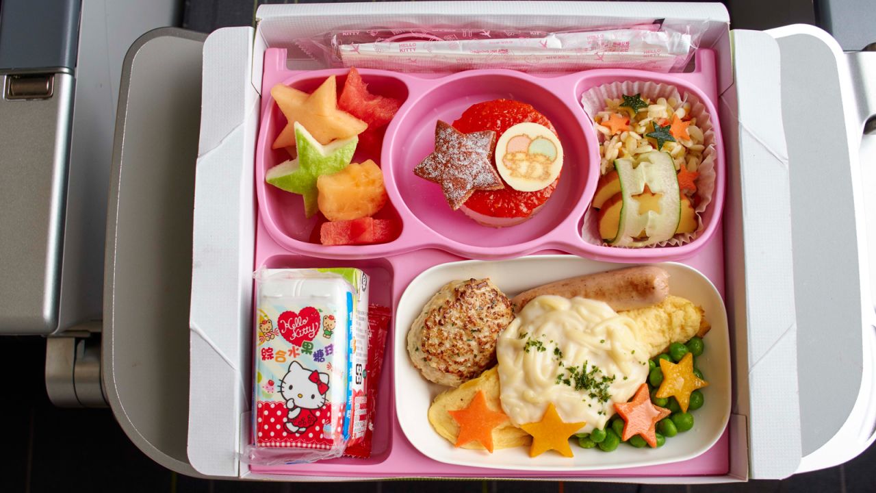 EVA's Hello Kitty jets feature more than 100 branded inflight items, including headrest covers, blankets, pillows, and, of course, Hello Kitty-themed meals. 