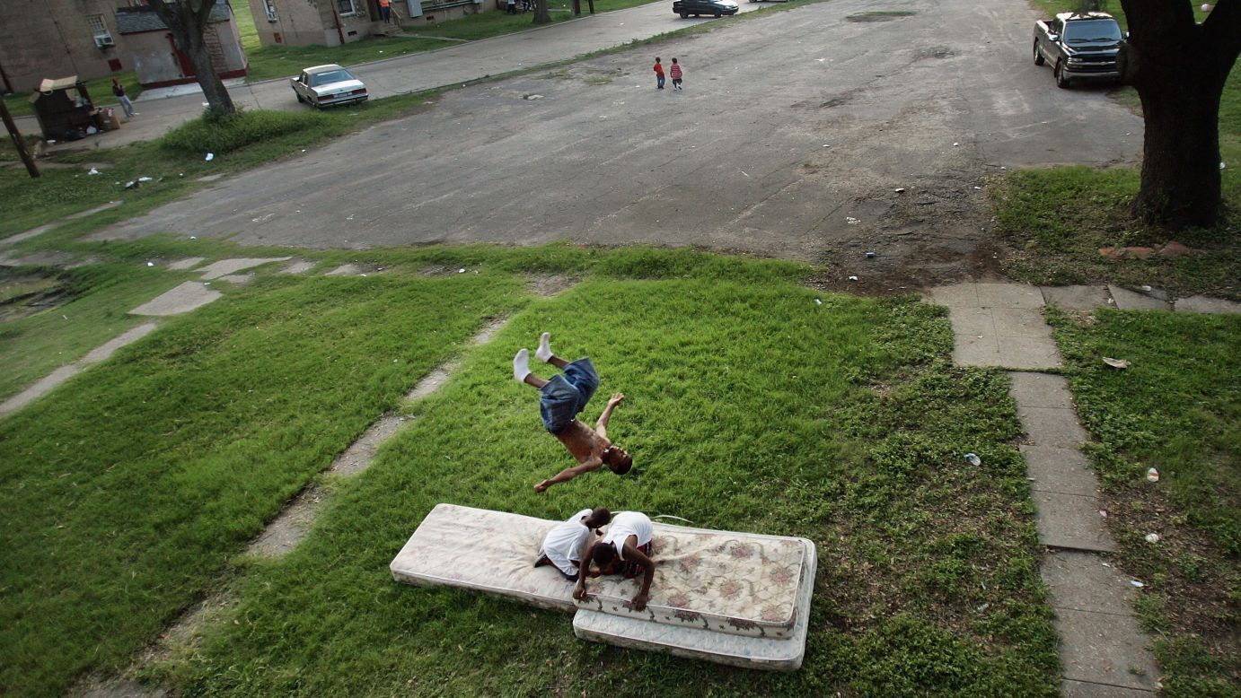 Residents of the B.W. Cooper housing project play on mattresses on June 10, 2007. Before Hurricane Katrina, B.W. Cooper held about 1,000 families and was the city's largest housing project.