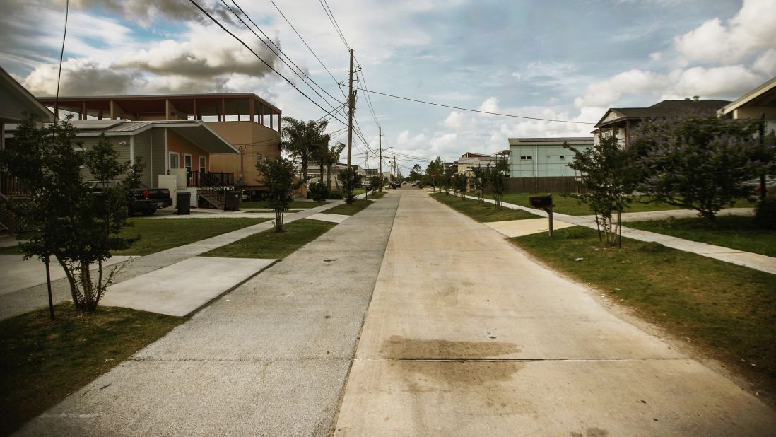 On May 16, 2015, new homes stand in a development, built by the Make It Right Foundation, for residents whose homes were destroyed.