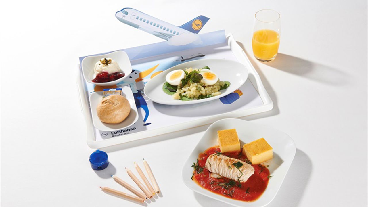 Chicken or fish? Bleh. Lufthansa's inflight menu may include Butterfly Dream (gnocchetti pasta salad with shrimp), Potato Sunset (wedges with tomato sauce) or Flying Dumplings (white bread and cheese dumplings on mushroom ragout).