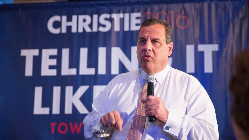 Republican presidential candidate New Jersey Governor Chris Christie speaks to guests gathered for a campaign event at Jersey Grille on July 24, 2015 in Davenport, Iowa.