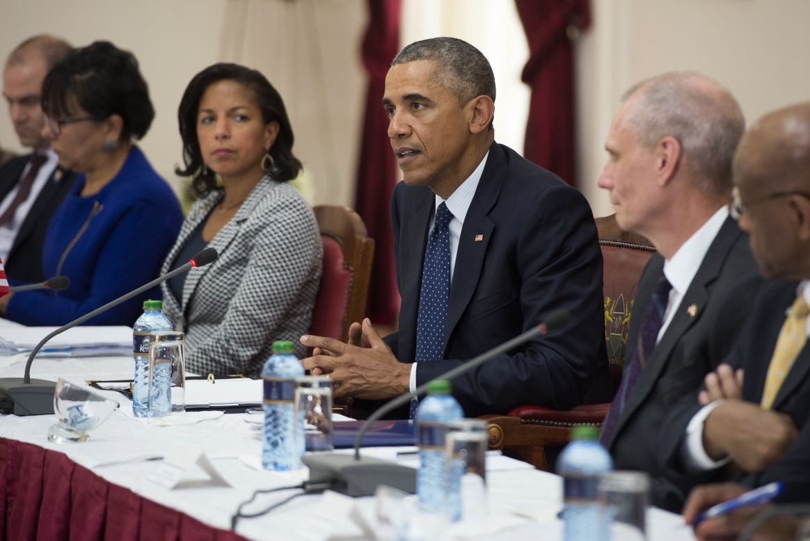 Obama speaks during a meeting with Kenyatta (not pictured) at the State House in Nairobi on July 25.