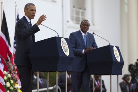 Obama speaks during a news conference with Kenyatta on July 25.