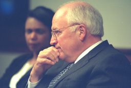 Then-Vice President Dick Cheney with National Security Advisor Condoleezza Rice in the President's Emergency Operations Center (PEOC) after the Sept. 11, 2001 terrorist attacks..