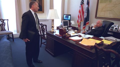 Then-Vice President Cheney Talks with Chief of Staff I. Lewis "Scooter" Libby after the Sept. 11, 2001 terrorist attacks. 