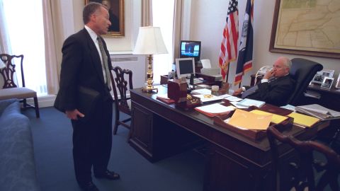 Then-Vice President Cheney Talks with Chief of Staff I. Lewis "Scooter" Libby after the Sept. 11, 2001 terrorist attacks.