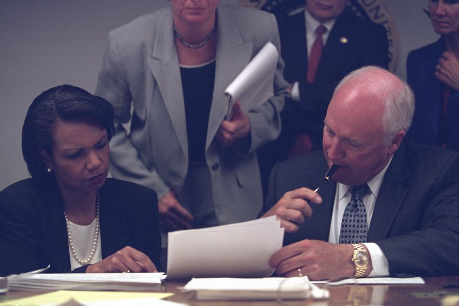 Cheney with National Security Adviser Condoleezza Rice in the President's Emergency Operations Center.