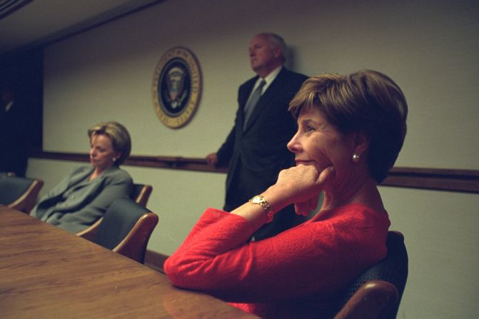 After their reunion, the President and the first lady "talked with the Cheneys a bit," Laura Bush was to recall. President Bush then went upstairs to prepare for a nationally televised address.